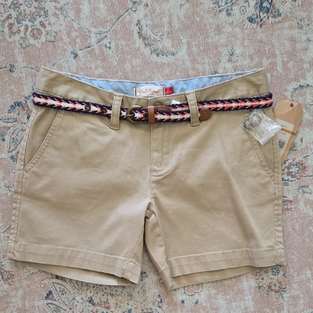 Red Camel Women Khaki Shorts Woven Belt Navy Orange White 5 pocket Stretch 3 NEW